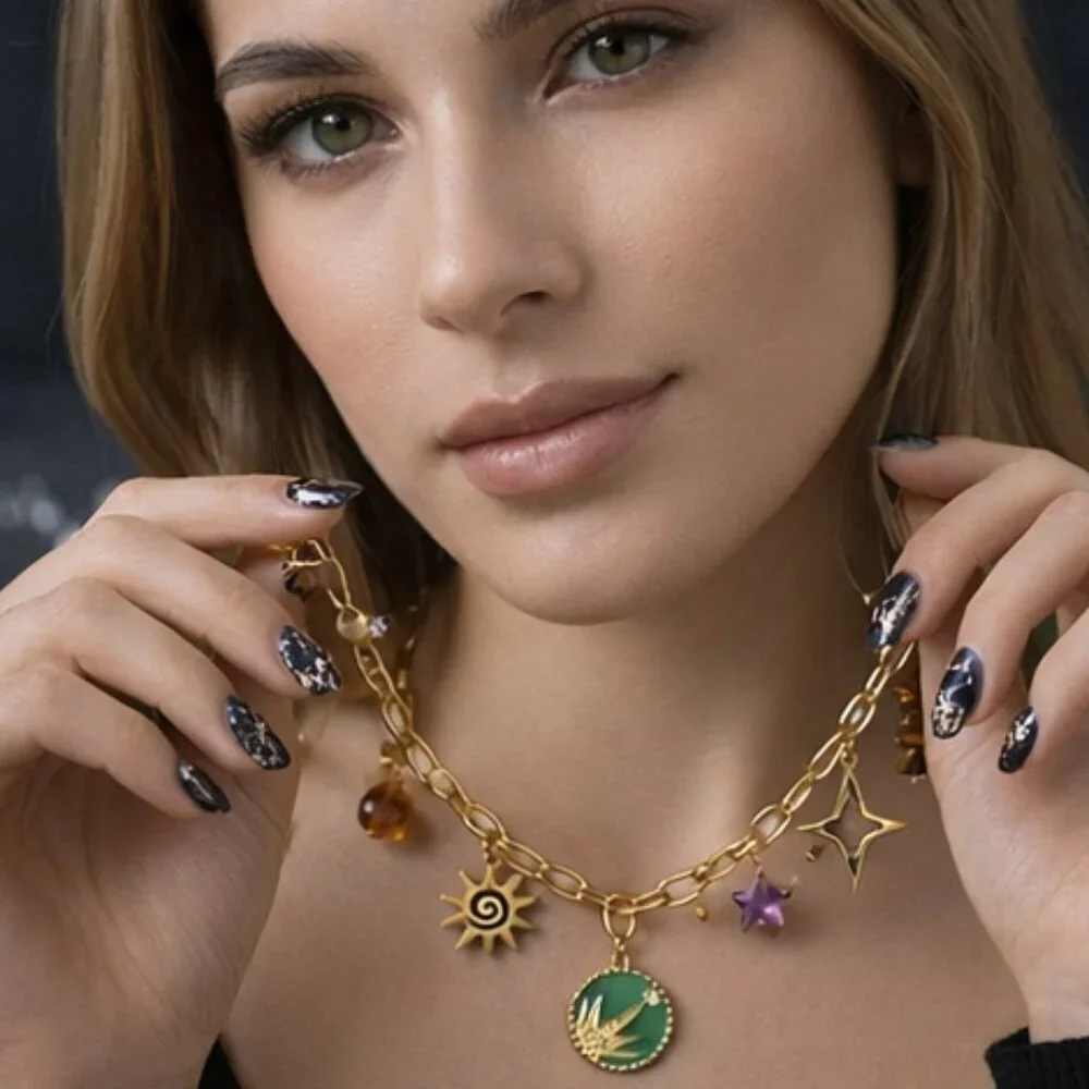18K Gold Plated Boho Celestial Sun Star Charm Necklace 316L Stainless Steel